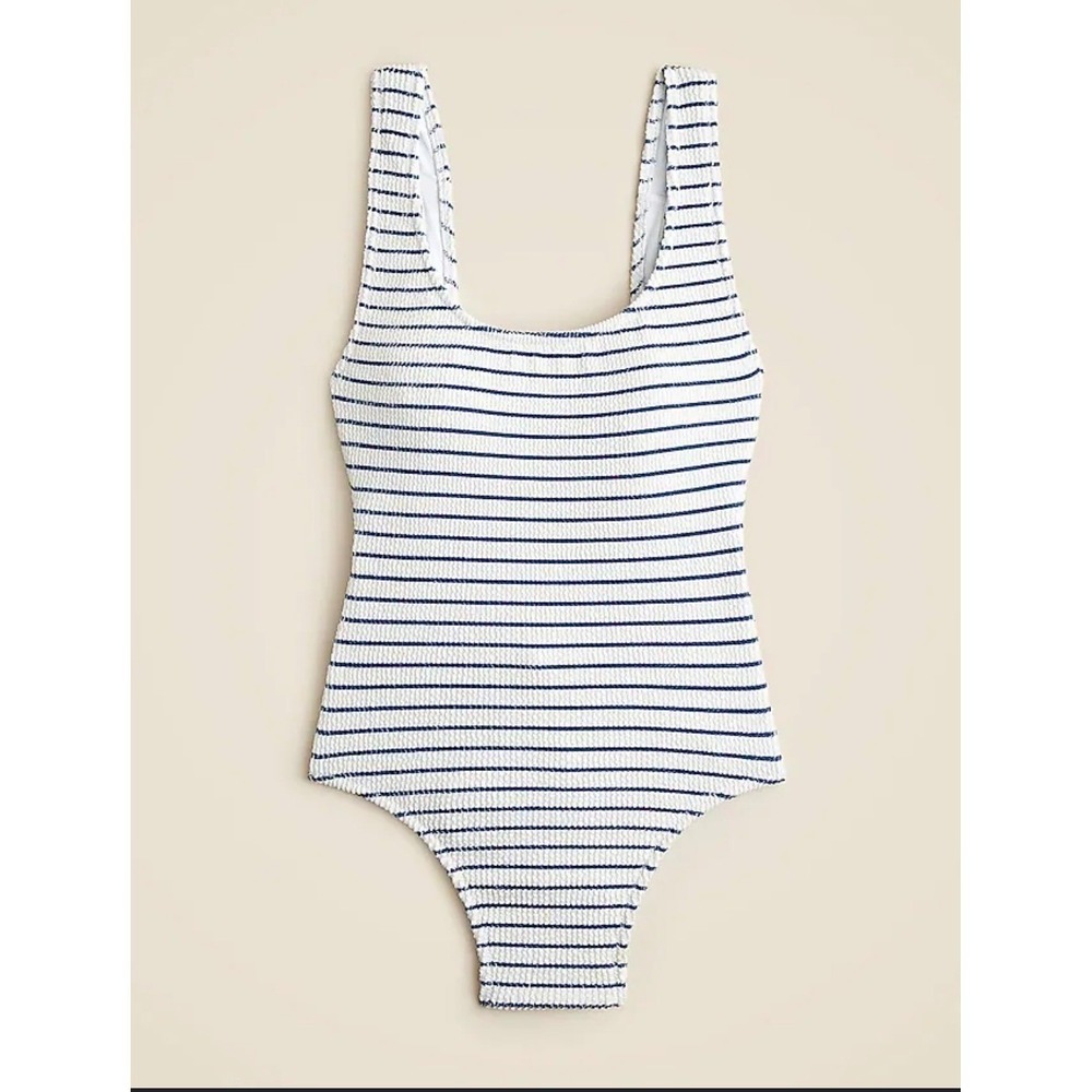 NEW J Crew Claudia Scrunchie One Piece Swimsuit Navy White Stripe Size 14